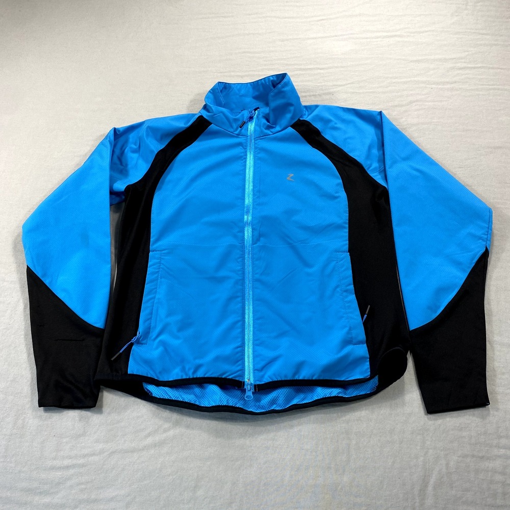 Horze Equestrian Jacket Womens 10 Large Blue Black Full Zip Windbreaker Pocket *